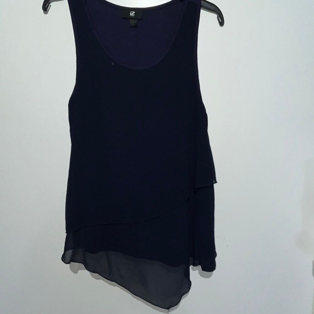 Iz byer‎ Women's Navy Layered Sleeveless Scoop Neck Chiffon Overlay Tank Top XL